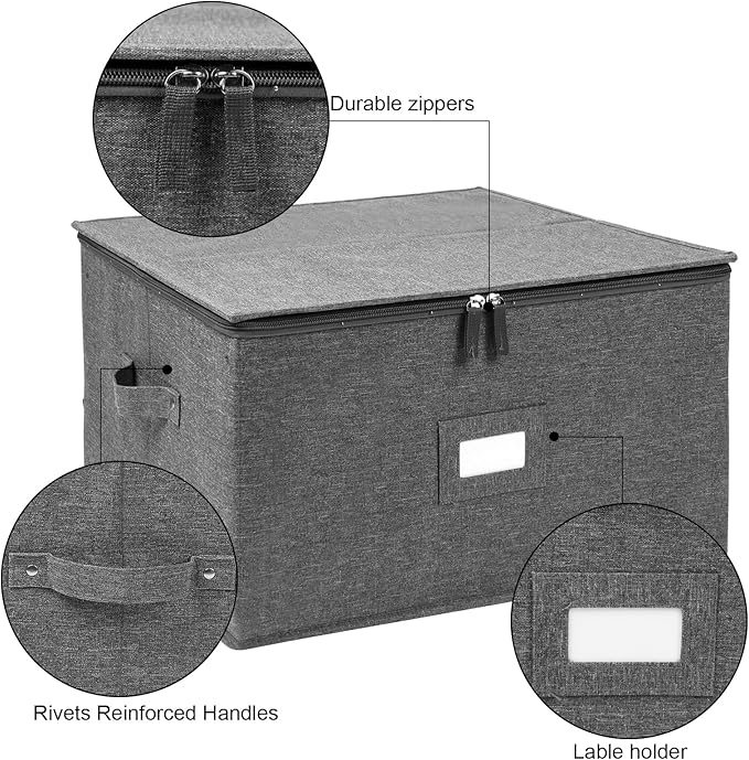 popoly Stemware Storage Cases, Wine Glass Storage Box Containers with Dividers for Glassware or Crystal, Holds 16 Red or White Wine Glasses, Hard Top and Stackable (Grey)