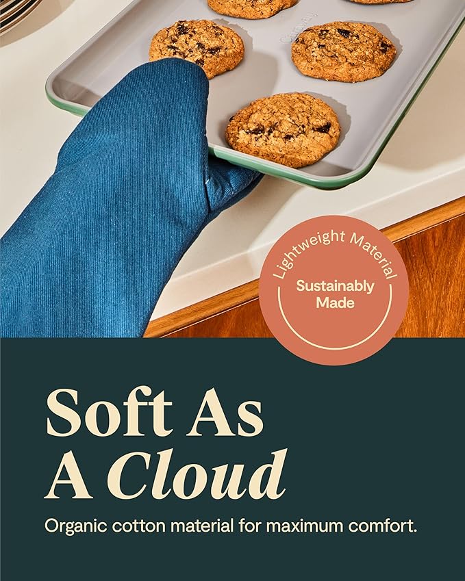 Caraway Oven Mitts - 100% Organic Cotton Oven Mitt - Double-Layer & Stain-Resistant Stitching - Safe Handling of Hot Kitchenware - Set of 2 - Perracotta