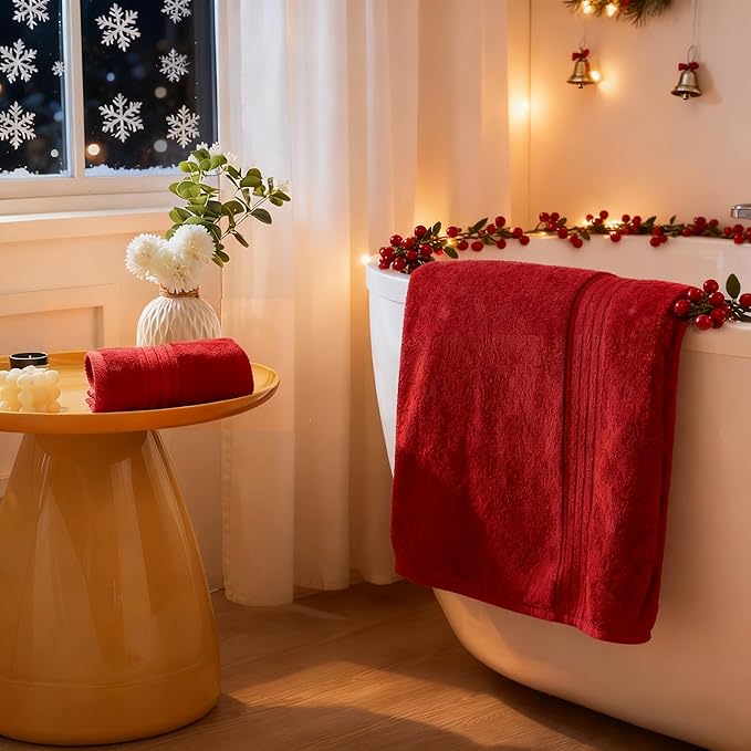 COZYART Cherry Red Bath Towels for Bathroom 6 Pcs, Turkish Cotton Bath Towel Set Super Soft Highly Absorbent Durable 650 GSM Shower Towels for Daily Use