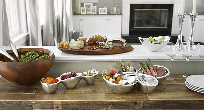 Nambé Swoop Cheese Board with Knife, 21" x 10", Acacia Wood Serving & Cutting with Stainless Steel Knife & Charcuterie & Cheese for Entertaining, Appetizers, Snacks & Party