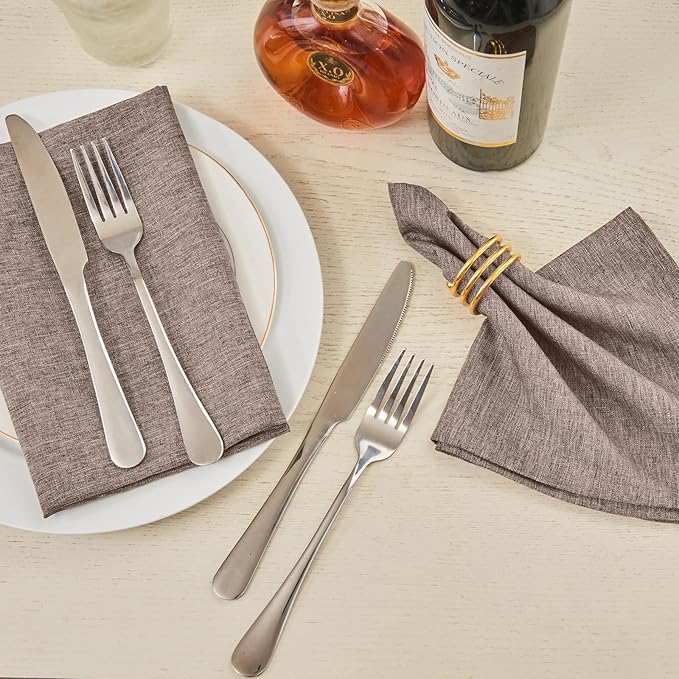 Cloth Napkin Set of 8 Square Washable Reusable Linen Fabric Polyester for Kitchen Dinner Dining Restaurants Wedding Party Banquet Table(Mocha/17x17 Inch)
