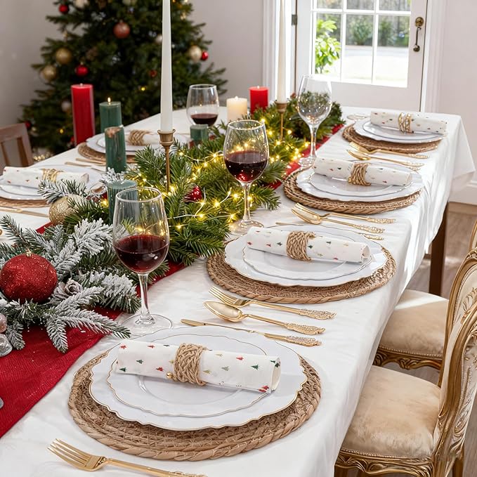 WDF 300 Pieces Gold Plastic Silverware Disposable - Heavy Duty Christmas Plastic Cutlery - Gold Silverware Sets Includes 100 Forks, 100 Spoons, 100 Knives