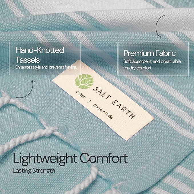 Salt Earth Cotton Turkish Beach Towel, Set of 2-36" X72" Large Bath Towels, Quick Dry Towel, Bathroom, Beach Essentials, Gym, Quick Dry for Shower, Lightweight Large Towels for All (Hunter Green)