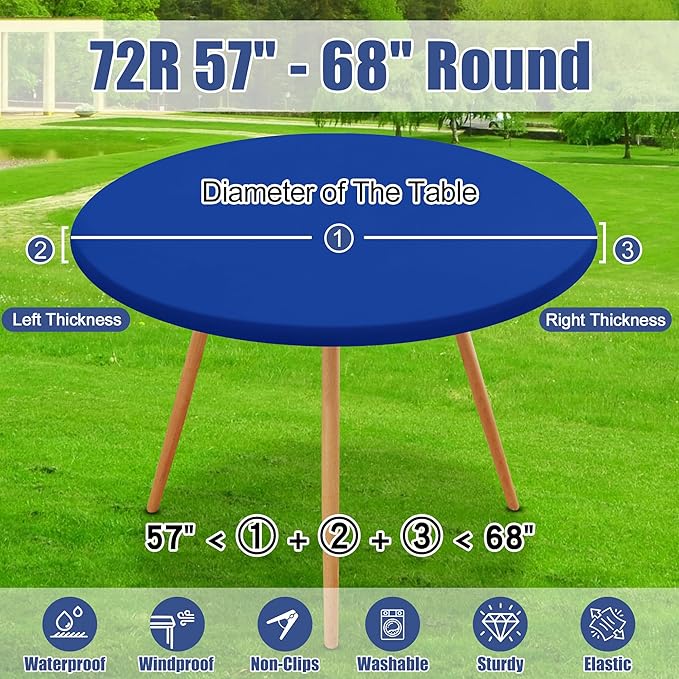 Round Spandex Tablecloth, Elastic Fitted Waterproof Tablecloths for 57"-68" Tables, Stretch Washable Picnic Table Cover for Camping, Dining, Indoor and Outdoor, Blue