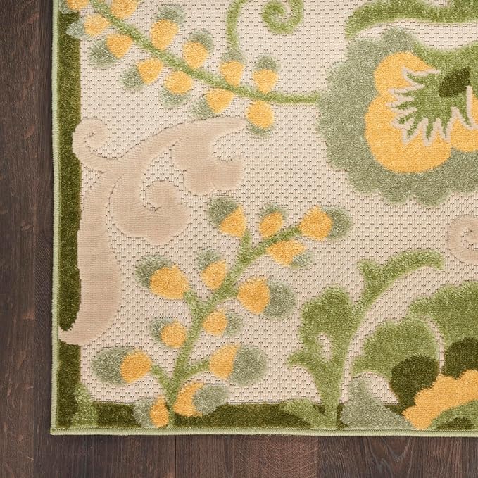 Nourison Home Aloha Ivory Green 10' x 14' Area Rug - Easy Clean, Non Shedding, Bed Room, Living Room, Dining Room, Kitchen (10' x 14')