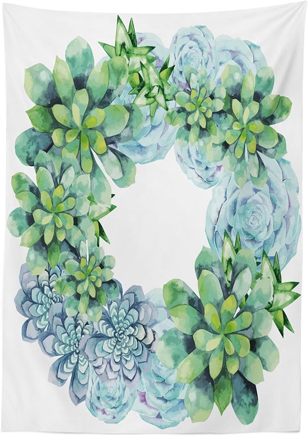 Ambesonne Succulent Tablecloth, Watercolor Succulent Wreath Circular Design Bridal Wedding Theme, Dining Room Kitchen Rectangular Table Cover, 60" X 84", Green Lilac