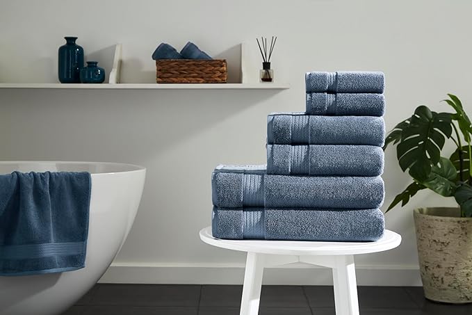 Ozdilek 6-Piece Bath Towel Set, 2 Bath, 2 Hand, 2 Wash, 100% Cotton Turkish Towels, 2 Bath Towels (30x60/550 GSM), 2 Hand Towels (16x30/575 GSM), 2 Washcloths (13x13/600 GSM) (Ocean Blue)