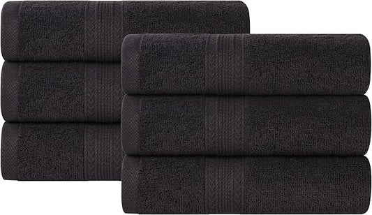 Superior Eco-Friendly Cotton 6-Piece Hand Towel Set, Small Towels for Spa, Resort, Hotel, Guest Bath, Kitchen, Quick Dry, Soft, Bathroom Accessories, Home and Apartment Essentials, Black