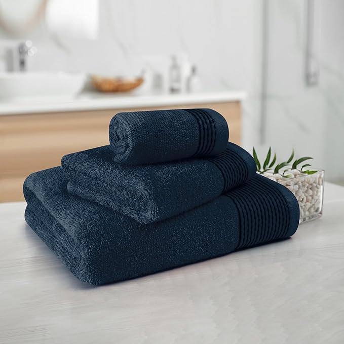 Belizzi Home Ultra Soft 3 Pack Cotton Towel Set, Contains a Bath Towel 28x55 inch, a Hand Towel 16x24 inch & a Wash Coth 12x12 inch, Ideal Everyday use, Compact & Lightweight -Mineral Blue