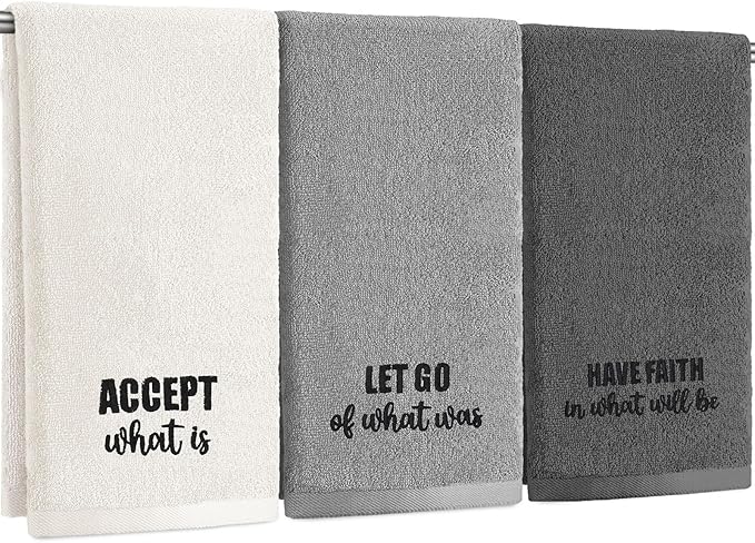 3pcs Farmhouse Decorative Hand Towels for Bathroom and Kitchen Rustic Embroidered 100% Cotton Hand Towels Decorative Set for Boho Bathroom Decor (Motivational Language)