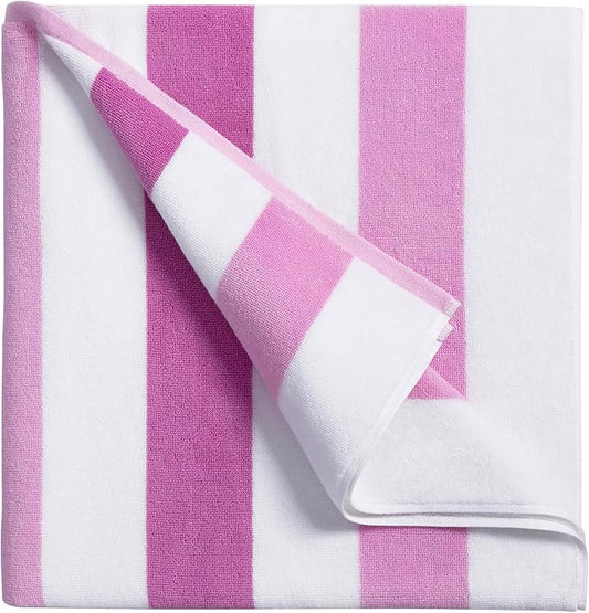 Large Beach Towel Oversized - 40"X70" Big Cute Beach Towels, Extra Large Thick Pink Stripe Towels, XL Wide Fluffy Swimming Towel Oversize, Giant Mauve Stripe Cotton Pool Towel for Adults