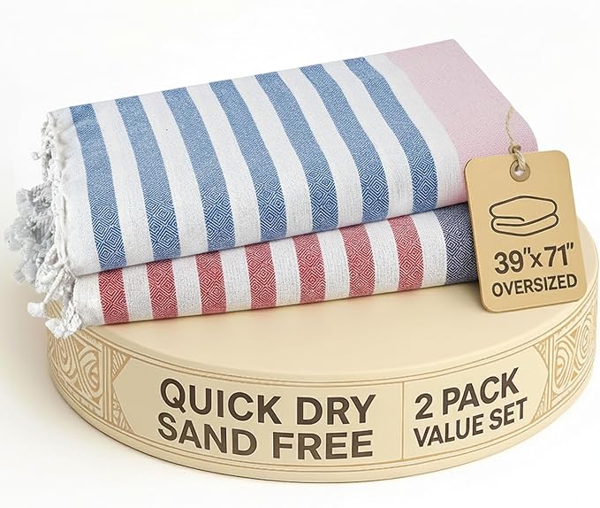 LANE LINEN Extra Large Beach Towel, 2 Pack Beach Towels Oversized, Pre-Washed, Quick Dry Pool Towels, Stylish Light Beach Towel for Women, Absorbent Sand Free Towel, 39"x71" - Old Glory Pink