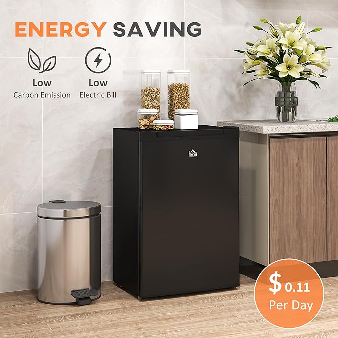 HOMCOM Mini Freezer Countertop, 3 Cu.Ft Compact Upright Freezer with Removable Shelves, Reversible Door for Home, Dorm, Apartment and Office, Black