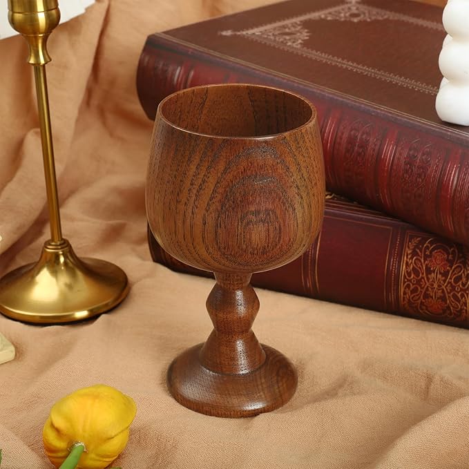 Chalice Cup Wooden, Communion Goblet with Tray & Gift Bag, Communion Chalice Wooden Goblet, Handmade Vintage Wine Cup (5.1 inches)