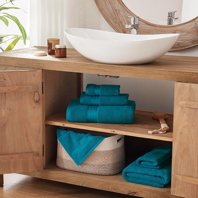 COZYART Luxury Teal Bath Towels Set, Cotton Hotel Large Towels for Bathroom, Thick Bathroom Set of 3 with 1 Bath Towel, 1 Hand Towel, 1 Washcloth, 650 GSM