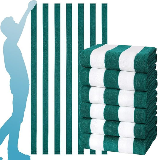 6 Packs Oversized 72X40 Inch Stripe Beach Towel Thin Terry Set Extra Large XL Big Clearance Soft Swim Absorbent Towels Pool Travel Accessories Essentials Camping Blanket Men Women Adults Gift Green