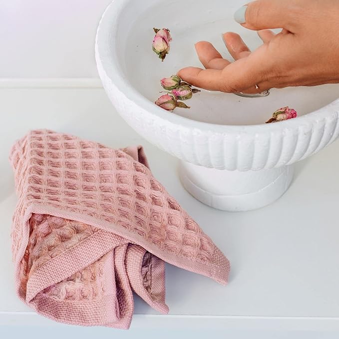 sea me at home Waffle Washcloths Set, 100% Turkish Cotton (Powder Pink)