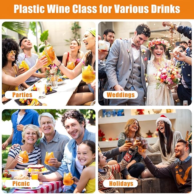 Ciaell 30 Pack Plastic Ribbed Wine Glasses - 14 OZ Thicker Origami Stemless Disposable Wine Champagne Whiskey Unbreakable Cocktail Glass, Reusable Wine Cups for Party Wedding Bar Christmas New Year