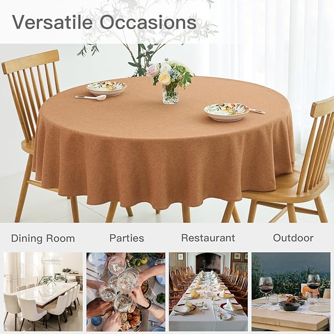 maxmill Fall Round Tablecloth Linen Texture Stain Resistant Waterproof Anti-Shrink Spillproof Washable Soft Table Cloth for Dining Room, Farmhouse Harvest Thanksgiving Holiday Party, 70 Inch, Amber