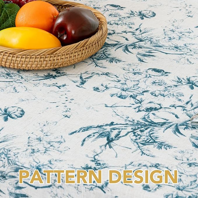 H.VERSAILTEX Linen Table Cloths Floral Printed Tablecloth Spill-Proof Waterproof Table Cover for Dining Buffet Feature Soft and Thick Fabric Wrinkle Free, 60 x 84 Inch, Vintage Botanical - Blue