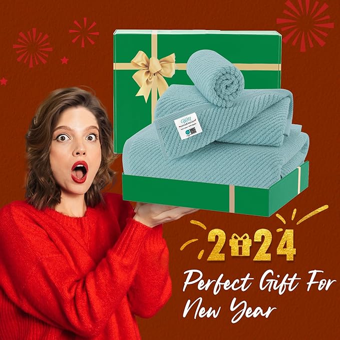 VOOVA & MOVAS Bathroom Towels Set, 100% Cotton | Quick Dry | Soft | Thick, 3 Piece Towel Set, 1 Large Bath 30" x 56", 1 Hand 18" x 28", 1 Wash Cloth 13" x 13", Bathroom Essentials, Aqua Teal