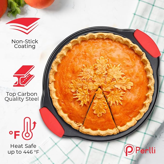 PERLLI Non-Stick 6-Piece Baking Pan Set, BPA-Free Carbon Steel Bakeware Set with Silicone Handles, Stackable Kitchen Oven Set, Cookie Sheet, Baking Tray, Baking Sheet Set, Oven Safe (446°F)