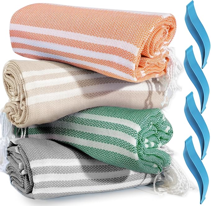 4 Packs Turkish Beach Towel Pool Swim Towels Soft Extra Large Sand Free Quick Dry Lightweight Travel Carnival Cruise Ship Essentials Accessories Camping Must Haves Packing List Clearance Oversized