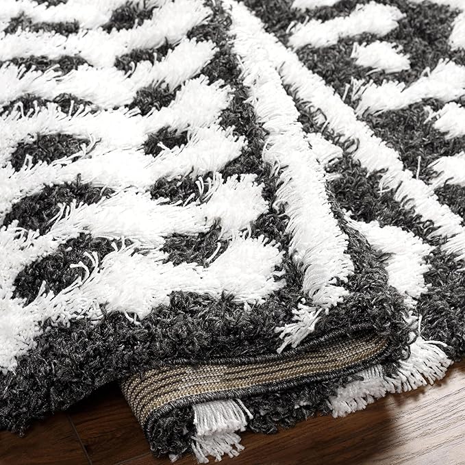 Livabliss Hapsburg Moroccan Shag Runner Area Rug, 2'7" x 7'3" , Black/White
