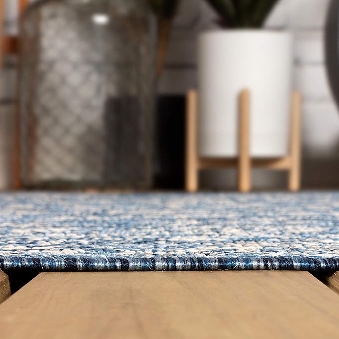 JONATHAN Y Weave Floral Indoor Outdoor Square Area Rug 5X5 Navy/Gray, Tela Bohemian Textured for Backyard, Patio, Porch, Easy-Cleaning, High Traffic, Pet-Friendly, Non-Shedding (SMB100B-5SQ)