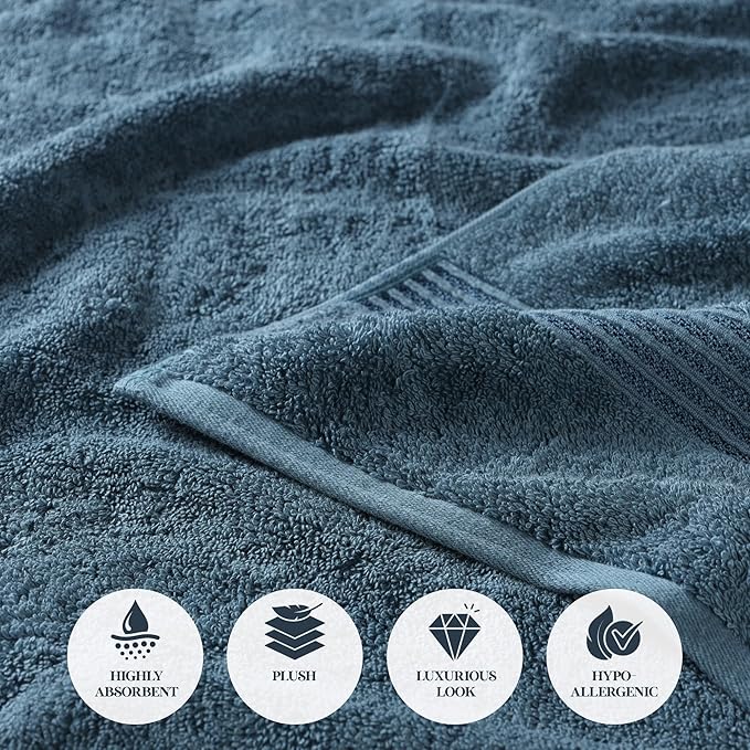 Superior Egyptian Cotton Bath Towel Set, Home Bathroom Towels, Master, Guest Bath, Decor Essentials, Quick Dry, Absorbent, Large Body Towels, Spa, Hotel, Resort, Adult, Kids, Set of 2, Sapphire