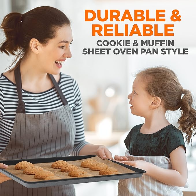 NutriChef 8-Piece Nonstick Stackable Bakeware Set - PFOA, PFOS, PTFE Free Baking Pans Set w/Non-Stick Coating, 450°F Oven Safe, Round Cake, Loaf, Muffin, Wide/Square Pans, Cookie Sheet (Gray)