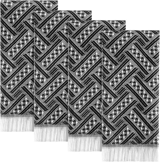 4 Pack Boho Bathroom Hand Towel 14 x 30 Inch 100% Turkish Cotton Decorative Boho Kitchen Hand Towel Farmhouse Bathroom Decor Set Absorbent Soft Guest Tea Gift(Black,White)