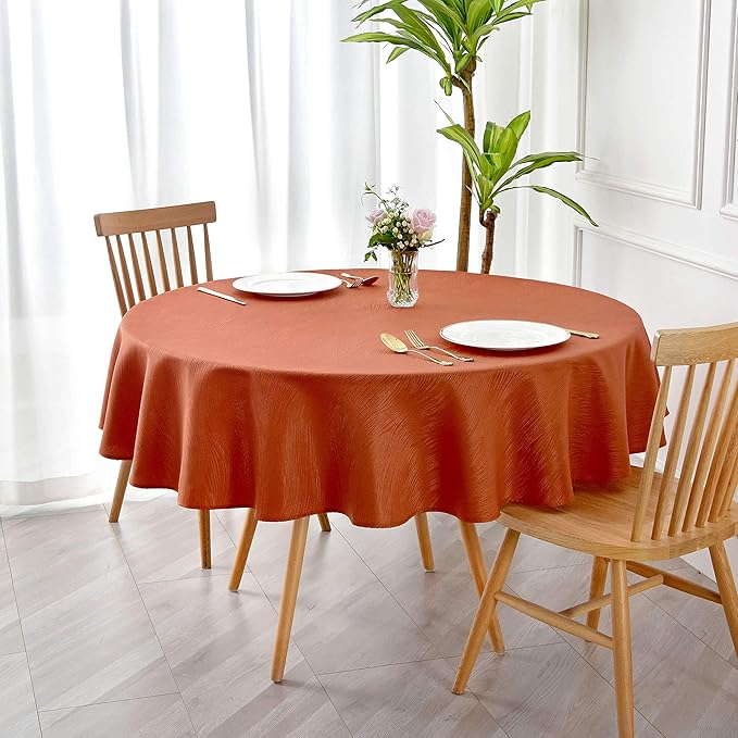 maxmill Jacquard Round Table Cloth Swirl Design Waterproof Antiwrinkle Heavy Weight Soft Tablecloths for Fall Harvest Thanksgiving Dinner Circular Table Cover Dinning Tabletop, Round 70 Inch Rust