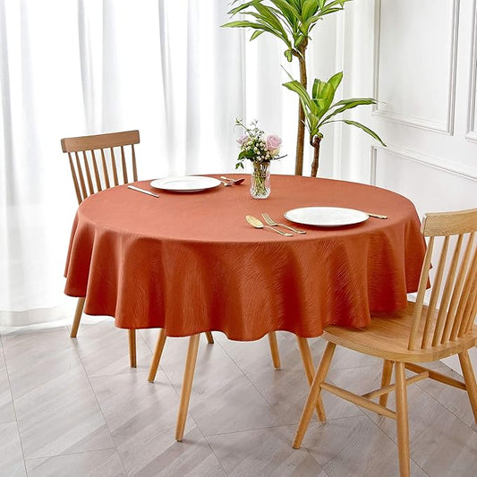 maxmill Jacquard Round Table Cloth Swirl Design Waterproof Antiwrinkle Heavy Weight Soft Tablecloths for Fall Harvest Thanksgiving Dinner Circular Table Cover Dinning Tabletop, Round 70 Inch Rust