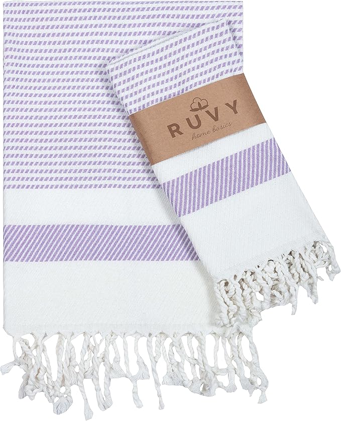 Ruvy Home Basics Turkish Hand Towels for Bathroom Set of 2 | 18"x40", Cotton | Decorative Towel for Bathroom, Kitchen, Dishcloth, Tea, Yoga, Face, Gym - Lavender