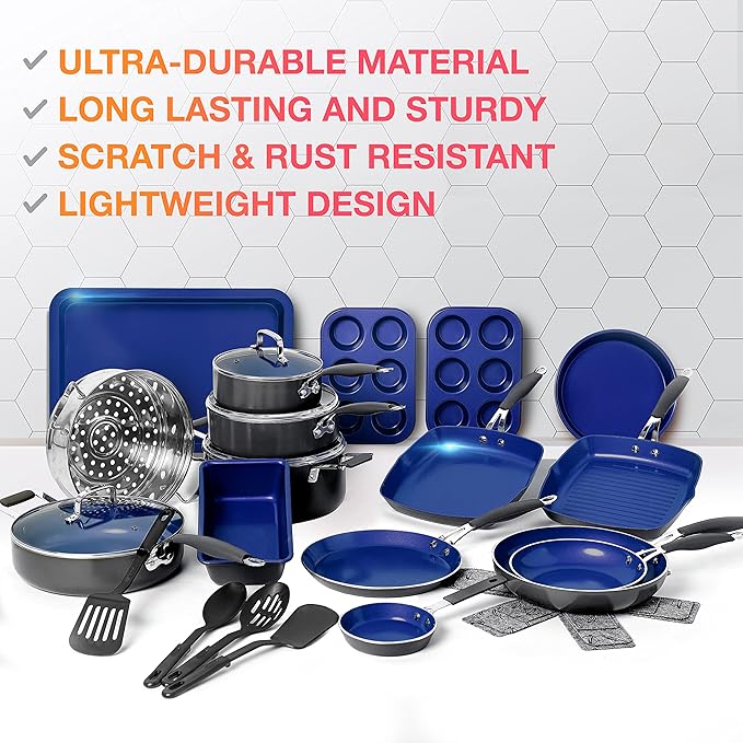 Mueller Sapphire UltraClad Kitchen Induction Pots and Pans Set Nonstick Induction Cookware Sets -24pc for Cooking Kitchen Cookware Sets, Frying Pans