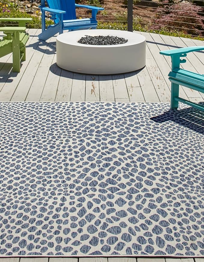 Unique Loom Jill Zarin Outdoor Collection Area Rug - Cape Town (13' Square, Blue/ Olive)
