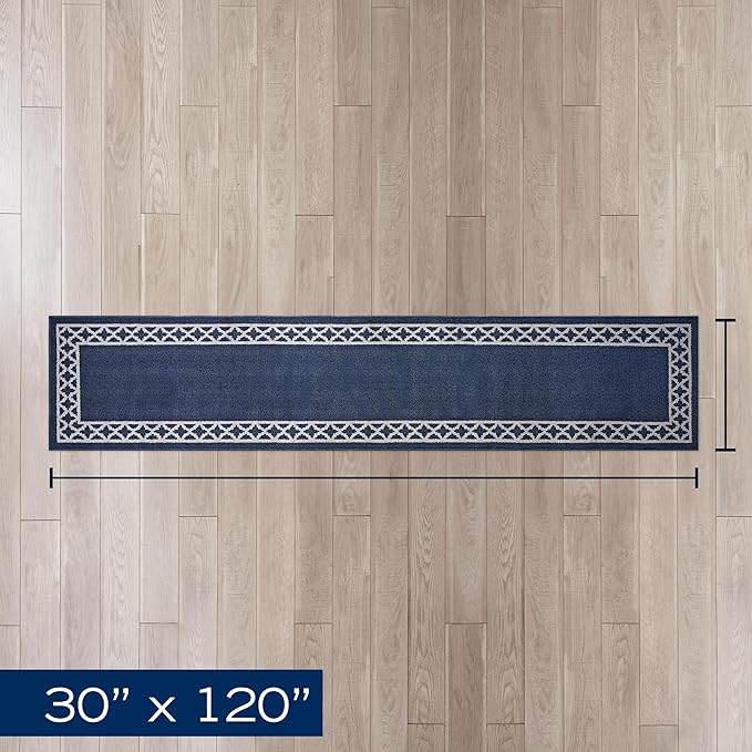 Nautica – Runner Rug | Indoor Runners for Hallways and Entry Rugs| Non-Slip and Non-Skid Entry and Kitchen Door Mat| Machine Washable Entryway Carpet Rugs | 2'6" x 10' | Trellis Denim