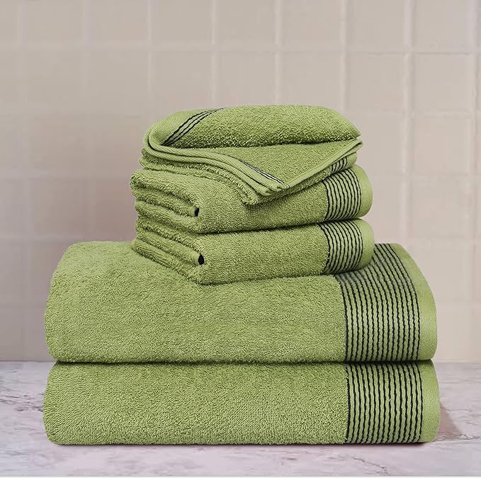 Belizzi Home 100% Cotton Ultra Soft 6 Pack Towel Set, Contains 2 Bath Towels 28x55 inchs, 2 Hand Towels 16x24 inchs & 2 Washcloths 12x12 inchs, Compact Lightweight & Highly Absorbant - Kiwi Green