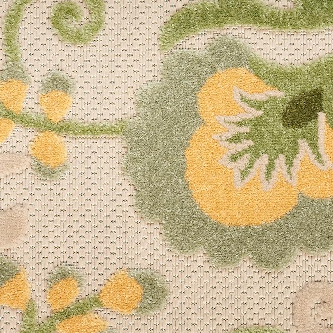 Nourison Home Aloha Ivory Green 2'3" x 8' Area Rug - Easy Clean, Non Shedding, Bed Room, Living Room, Dining Room, Kitchen (8' Runner)