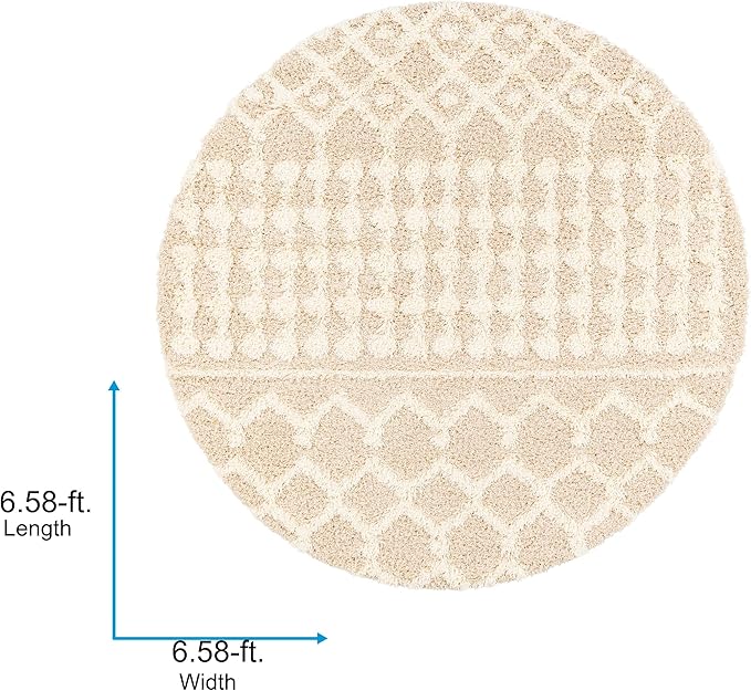 Livabliss Hapsburg Moroccan Shag Area Rug, 6'7" Round, Beige