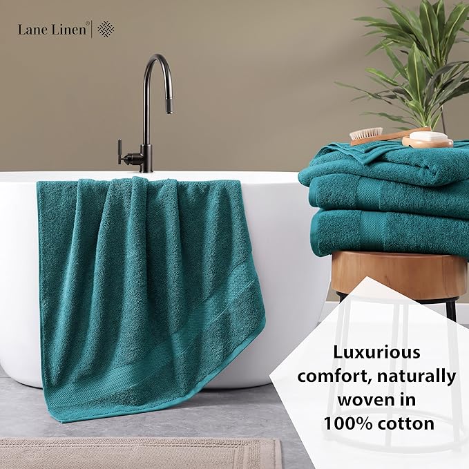 LANE LINEN Premium 4 Pack Bath Towels Set (28"x54") - 100% Ring Spun Cotton, Large Cotton Towels for Bathroom - Durable, Quick Dry, Soft & Absorbent Bath Towel - Perfect Family Set - Sea Port