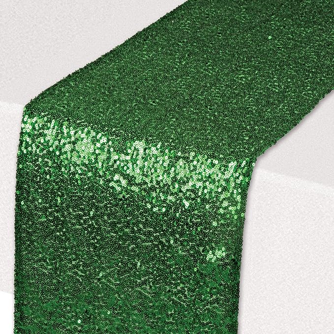 Beistle Rectangluar Shiny Sequined Table Runner For Party Event Birthday Wedding Baby Shower Christmas Holiday Celebration Decorations, 11.25" x 75", Green