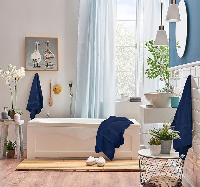 Utopia Towels 8 Piece Luxury Towel Set – Majestic Plush, Super Absorbent & Quicker-to-Dry, Thick 100% Ring Spun Cotton Towels for Bathroom, Spa & Hotel – 2 Bath, 2 Hand, 4 Washcloths, Navy Blue