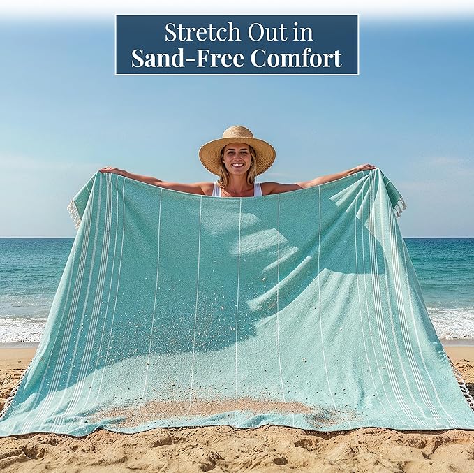 LANE LINEN Beach Towels Oversized - Beach Supplies, Turkish Beach Blanket with Lightweight Sand-Free Feel – 82"x82", Perfect for Poolside Lounging & Park Picnics – Hunter Green