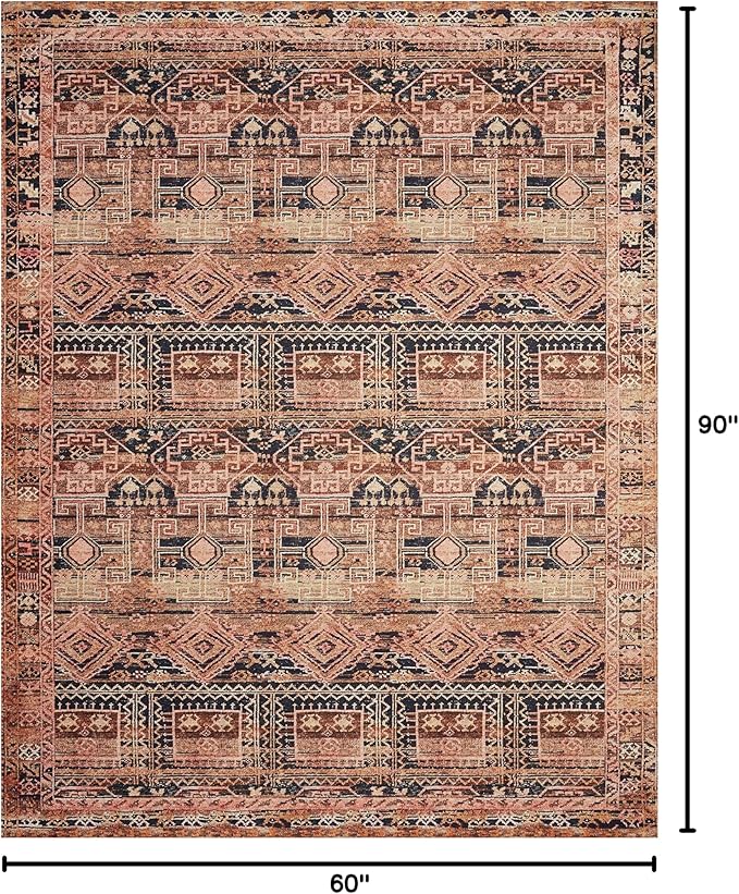 Loloi Layla Collection LAY-14 Mocha/Blush 5'-0" x 7'-6" .13" Thick Area Rug, Soft, Durable, Vintage Inspired, Distressed, Low Pile, Non-Shedding, Easy Clean, Printed, Living Room Rug