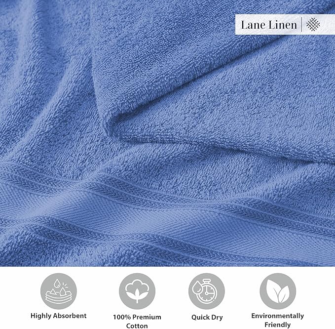 LANE LINEN Premium Bath Towel Set of 12 – 100% Cotton, 4 Bath, 4 Hand Towels & 4 Washcloths, Zero Twist, Ultra Soft, Quick-Dry, Ideal for Spa, Hotel & Everyday Use – Cerulean Blue