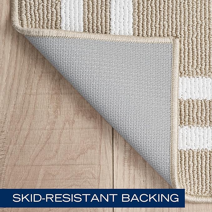 Nautica – Runner Rug | Indoor Runners for Hallways and Entry Rugs| Non-Slip and Non-Skid Entry and Kitchen Door Mat| Machine Washable Entryway Carpet Rugs | 2'2" x 3'9" | Double Border Beige