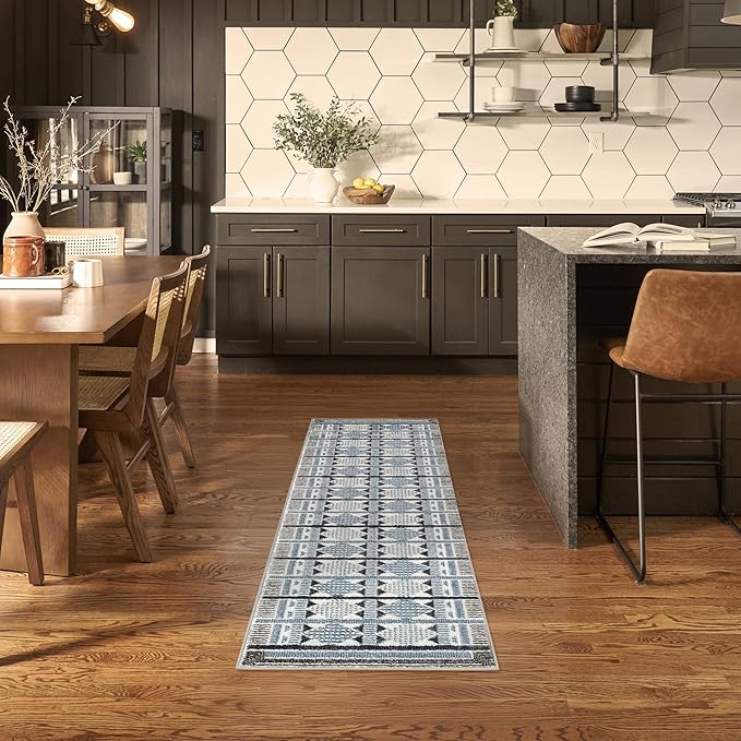 Nourison Home Nordic Blue 2' x 6' Area Rug - Easy Clean, Non Shedding, Bed Room, Living Room, Dining Room, Kitchen (6' Runner)