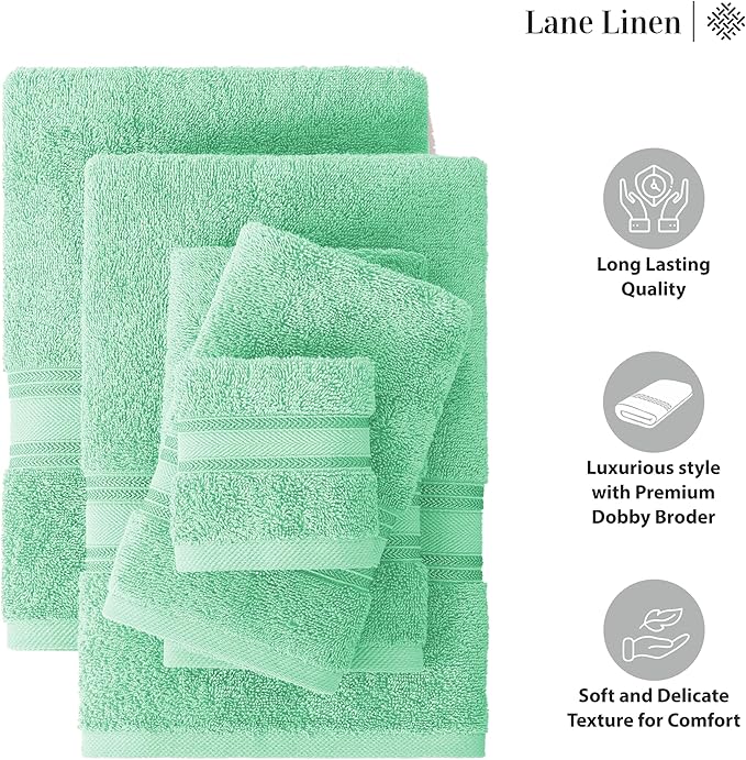 LANE LINEN Luxury Bath Towel Set of 12 – 100% Mercerized Cotton, 4 Bath Towels, 4 Hand Towel & 4 Washcloths, Zero Twist, Remains Soft & Absorbent Even After Multiple Washes - Aqua Sky